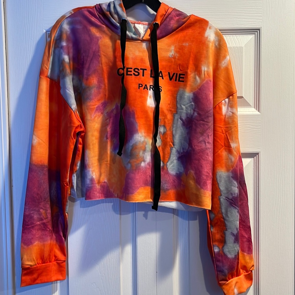 C’est La Vie Tye Dye Cropped Hoodie